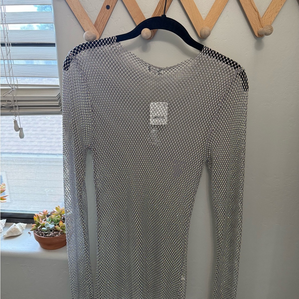 Free People going out sparkle mesh long sleeve